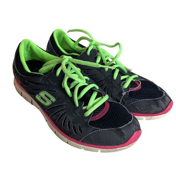 Skechers Flex Athletic Shoes Sneakers Women Size 8 Style 22128 Black Neon Green - Picture 1 of 7